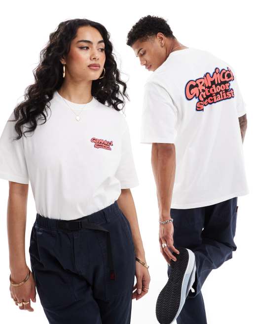 Gramicci - T-shirt unisex in cotone bianco con grafica sul retro
