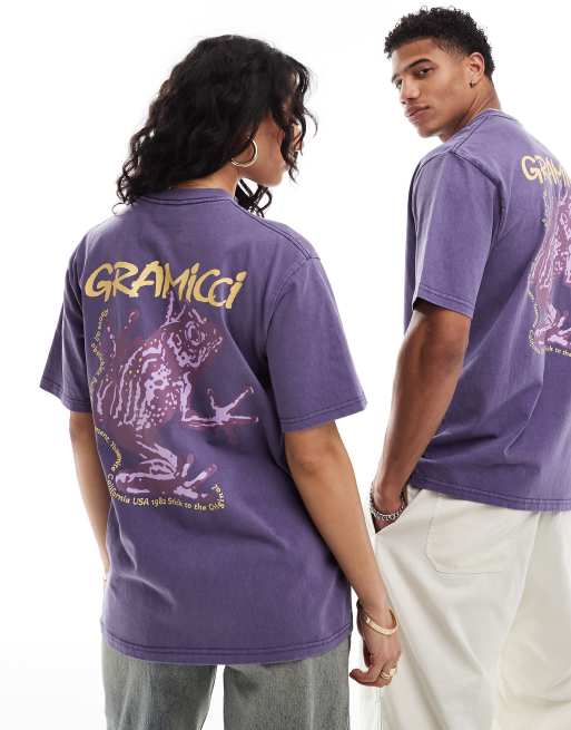 Gramicci - T-shirt unisexe en coton avec imprimé grenouille - Violet