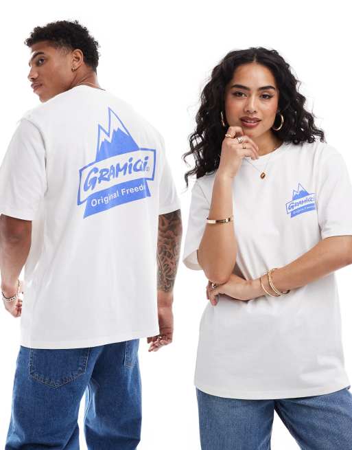 Gramicci - T-shirt unisexe en coton avec imprimé montagne - Blanc