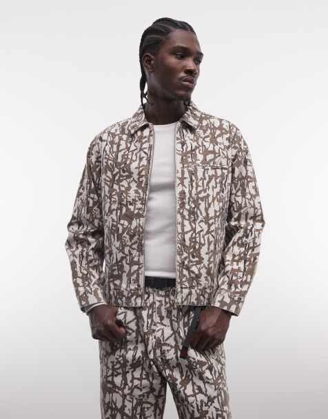 Gramicci taos patterned canvas jacket co-ord in grey reed - view 1