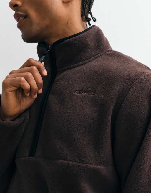 Gramicci thermal fleece quarter zip sweatshirt in brown, 4 of 5