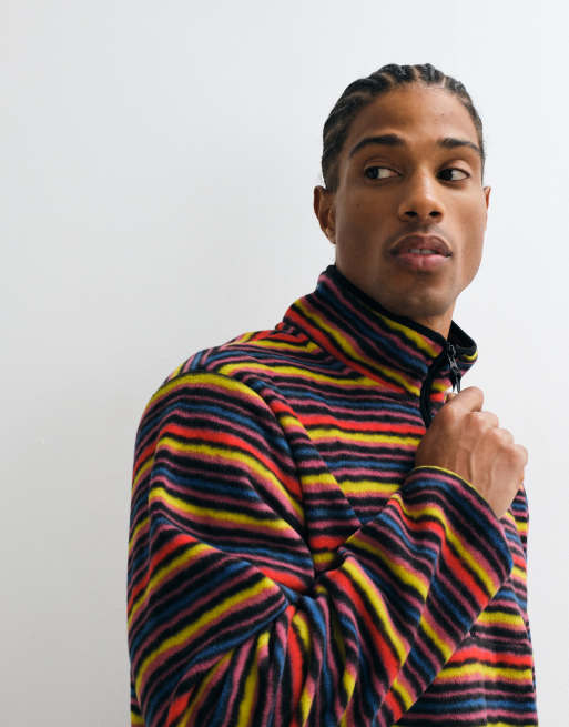 Gramicci thermal fleece quarter zip sweatshirt in multi stripe, 3 of 5