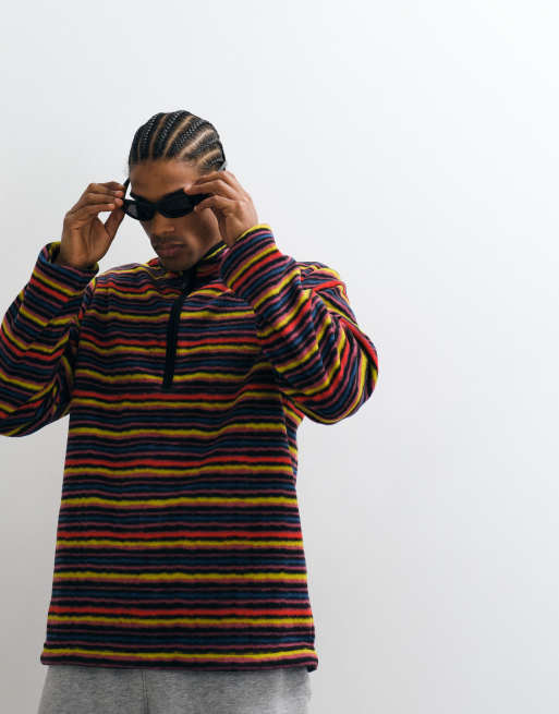 Gramicci thermal fleece quarter zip sweatshirt in multi stripe, 4 of 5