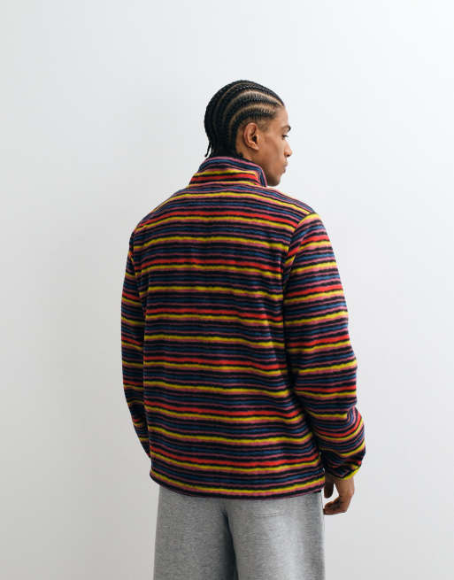 Gramicci thermal fleece quarter zip sweatshirt in multi stripe, 5 of 5