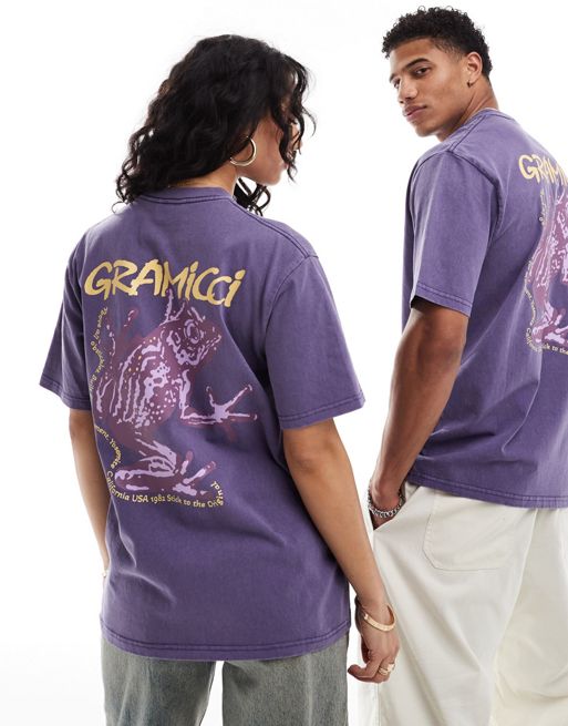 Gramicci unisex cotton t-shirt with frog graphic in purple
