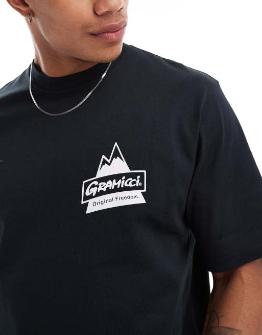 Gramicci unisex cotton t-shirt with mountain graphic in black, 3 of 4