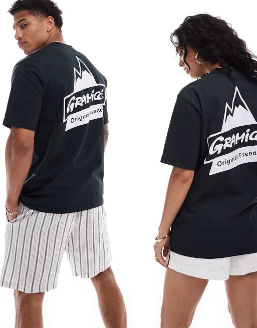 Gramicci unisex cotton t-shirt with mountain graphic in black, 4 of 4