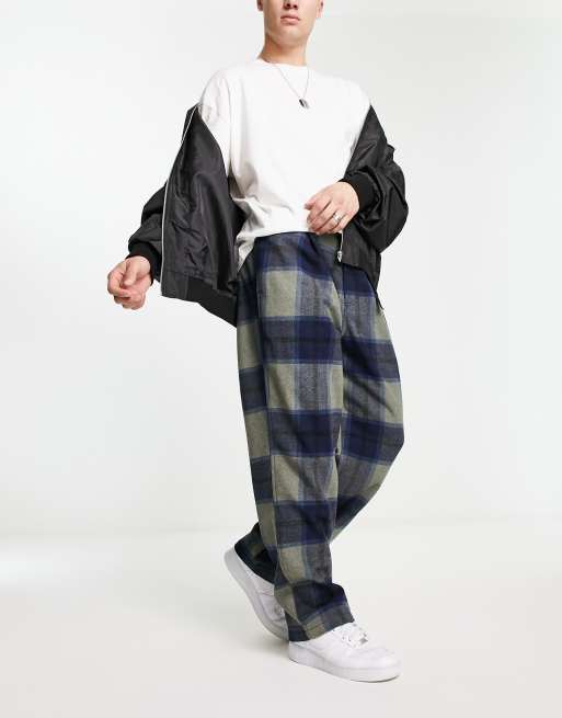 Gramicci wool cargo plaid pants in navy