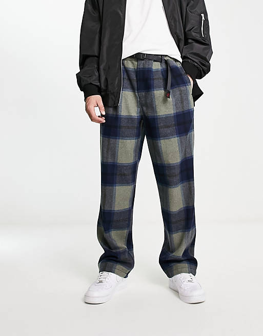 Gramicci wool cargo plaid pants in navy