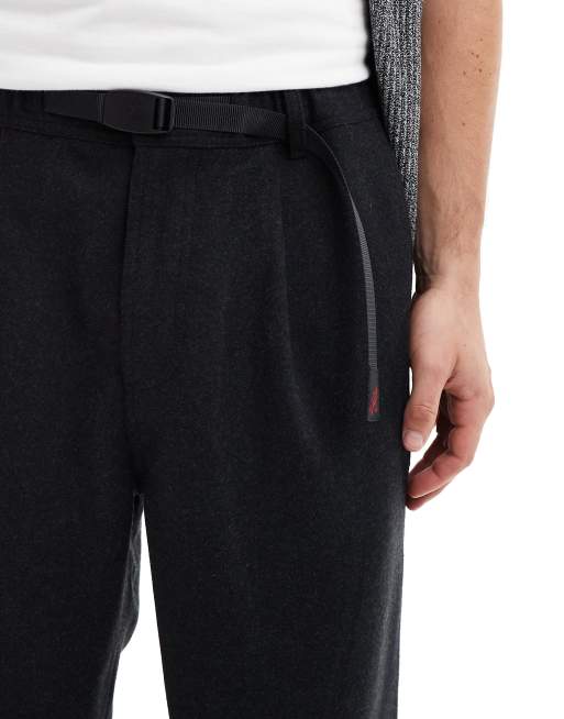 Gramicci wool relaxed pleated pants in charcoal | ASOS