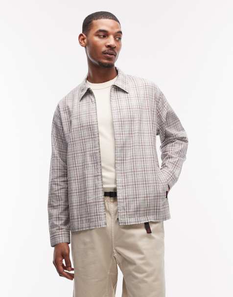 Gramicci zip up checkered garage jacket in natural - view 1