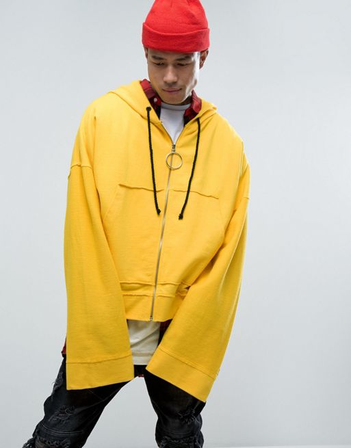 Granted Cropped Hoodie In Yellow With Super Long Sleeves | ASOS