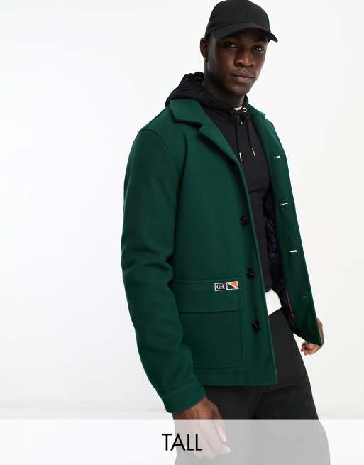 Gray Hawk Tall faux wool harrington jacket in dark green | ASOS