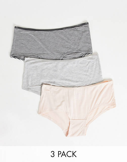 Green Treat 3 pack comfy shorts in pink/gray/navy mix Asos Women Clothing Underwear Briefs Shorts 