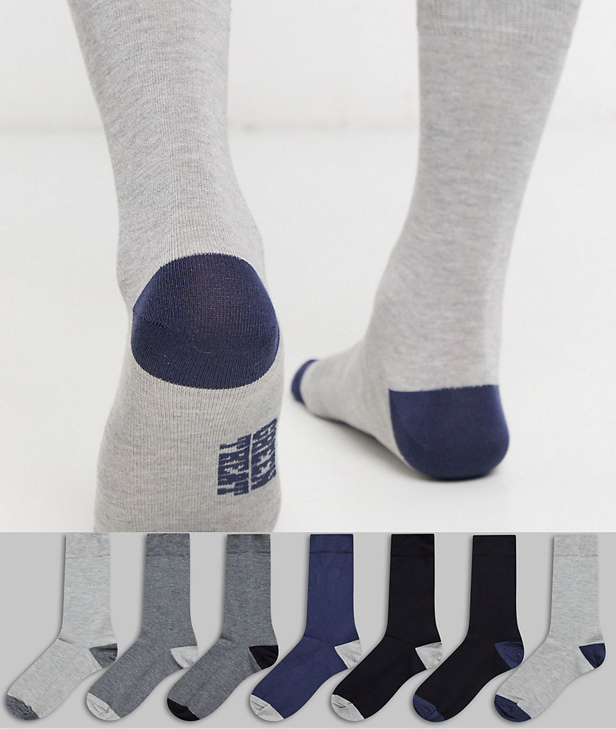 Green Treat 7 pair ankle socks in black grey and blue mix-Multi