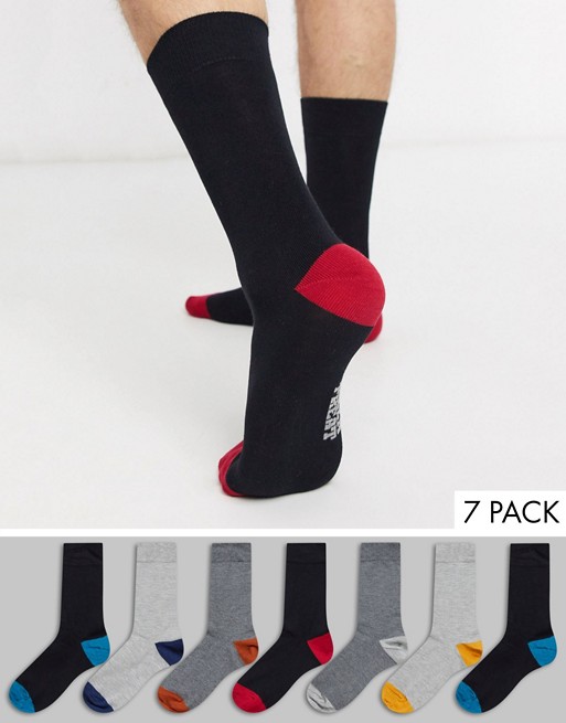 Green Treat 7 pair ankle socks with contrast heel and toe in multi mix