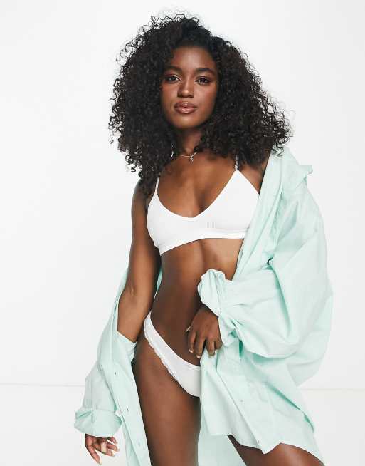 Green Treat seamfree triangle bralette in white