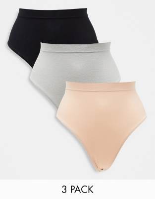 Greentreat Green Treat secret control 3 pack thongs in grey rose and black-Pink