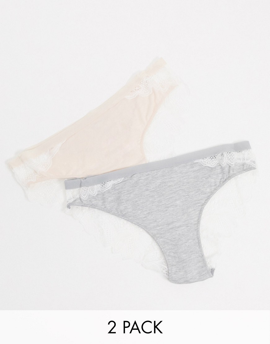 Greentreat 2 pack briefs with lace in pink and grey-Multi