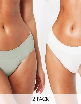 Greentreat Greentreat 2 pack rib seam free brief in sage green and white