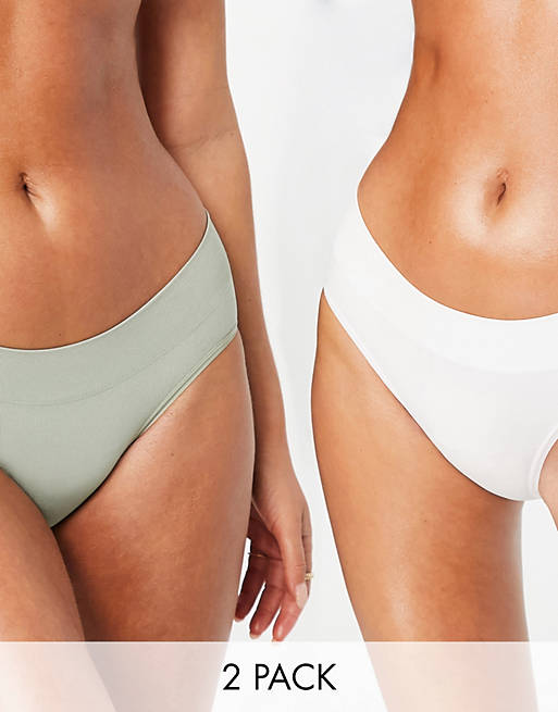 Greentreat 2 pack rib seam free brief in sage green and white