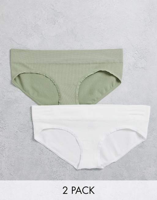Greentreat 2 pack rib seam free brief in sage green and white