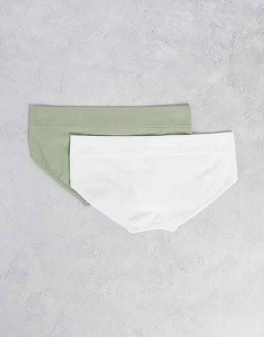 Greentreat 2 pack rib seam free brief in sage green and white | ASOS