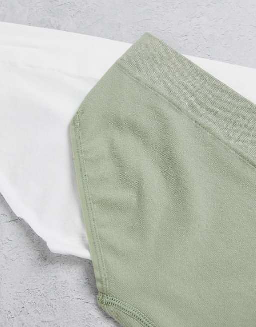 Greentreat 2 pack rib seam free brief in sage green and white | ASOS
