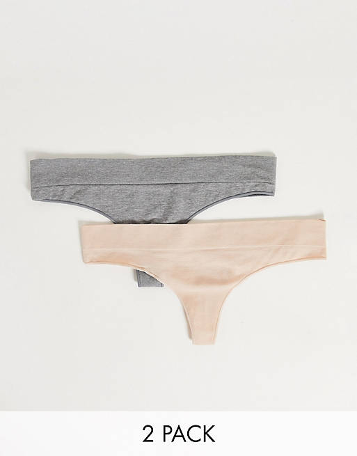Greentreat 2 pack seam free thong in beige and grey
