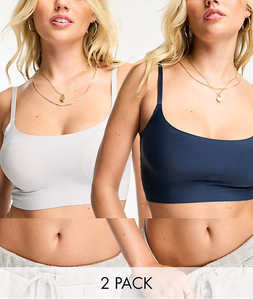 Greentreat 2 pack seamfree bonded bralettes in navy and grey-Multi