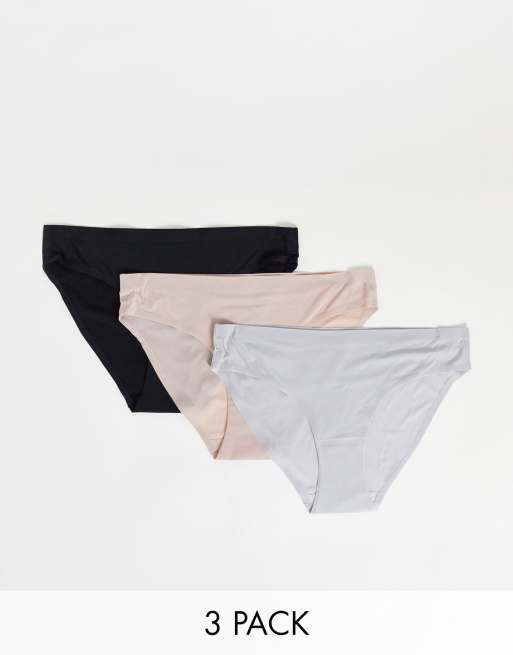 Greentreat - Confezione da 3 slip in tessuto accoppiato senza cuciture in nero, beige e grigio