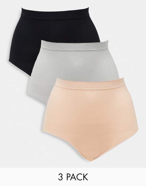 Greentreat Secret Control Confezione da 3 paia di slip modellanti grigi rosa e neri ASOS