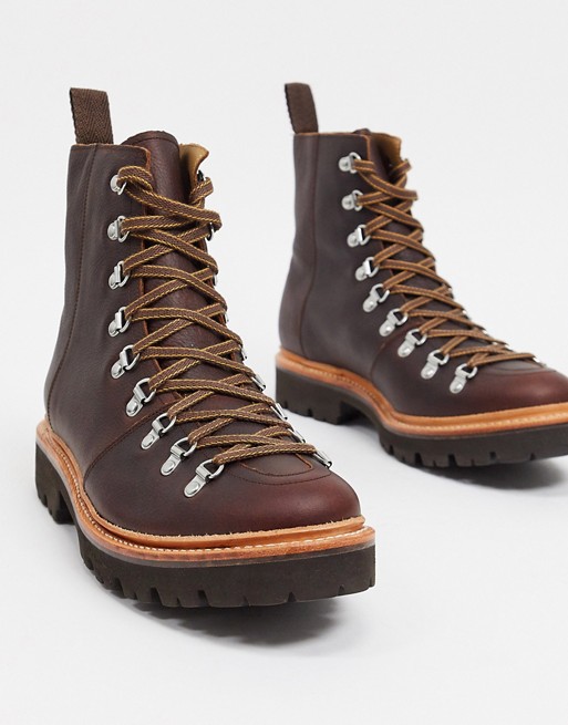 Grenson brady hiker boots in brown oily