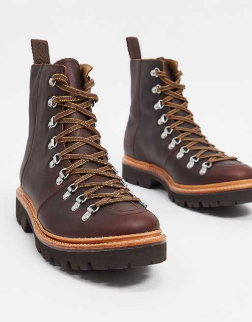 Grenson brady hiker boots in brown oily