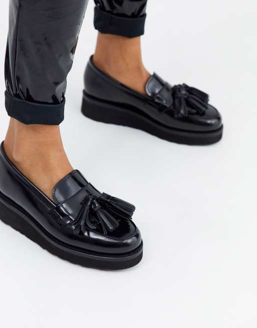 Grenson Clara flatform loafer in black leather |