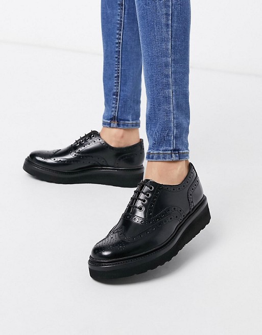 Grenson Emily flatform welt brogue in black leather with black sole