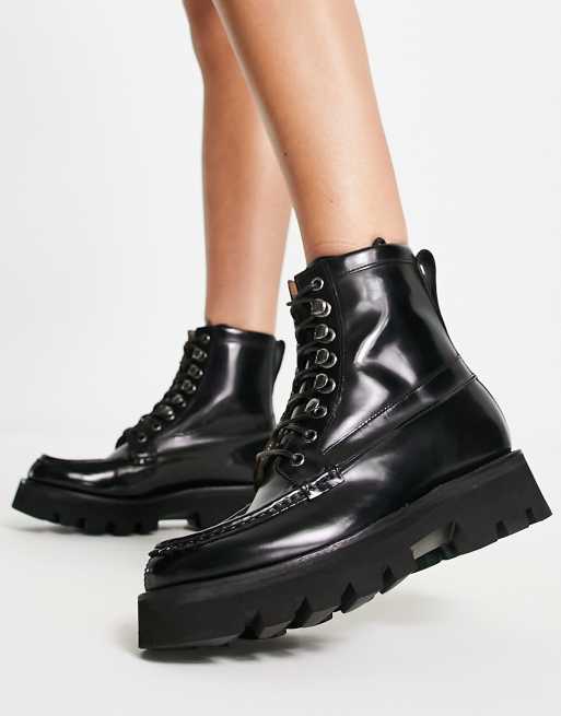 Grenson Harper leather chunky hiker boot in black leather | ASOS