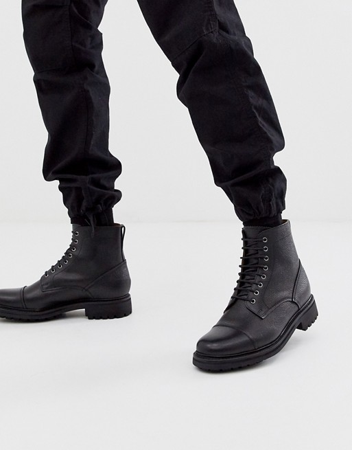 Grenson joseph toe cap boots in black leather