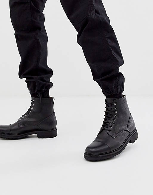Grenson joseph toe cap boots in black leather | ASOS