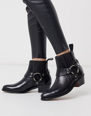 Grenson Marley black leather western mid heeled boots | ASOS