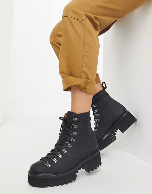 Grenson Nanette rubberised leather chunky hiker boots in black