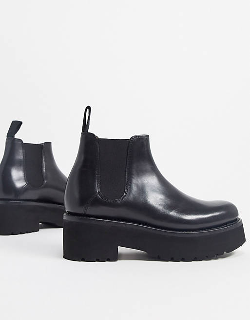 Grenson Naomi chunky leather chelsea boots in black