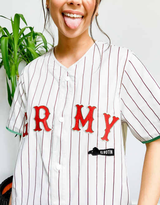 Grimey - Oversized gestreepte baseballtop met logo