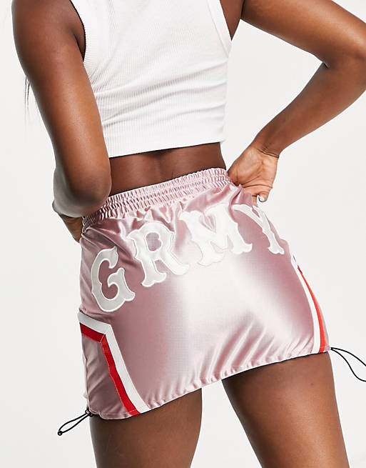 Co-ords Grimey satin mini skirt with toggle tie & logo front co-ord 