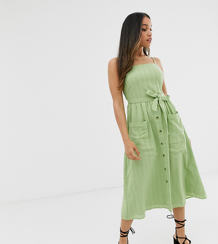 Grøn cami-kjole med bælte fra Miss Selfridge Petite