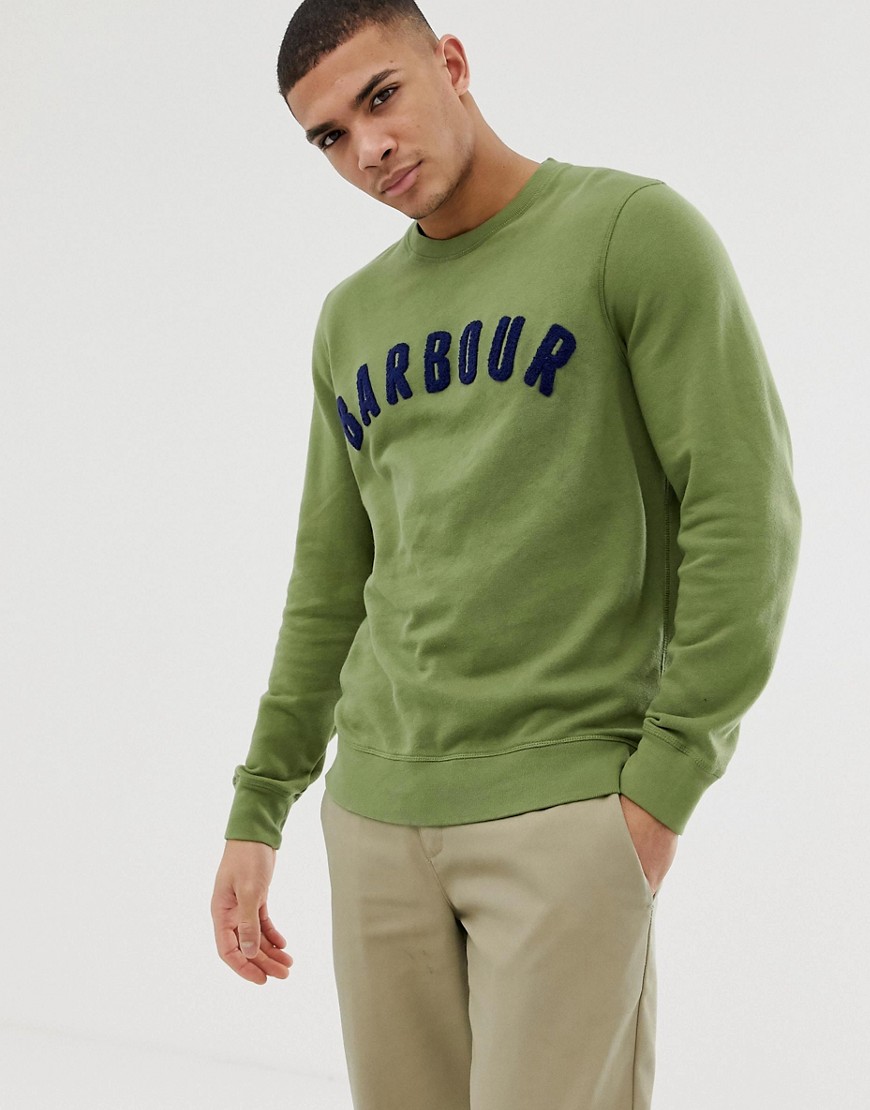 Grøn Prep sweatshirt med logo og rund hals fra Barbour