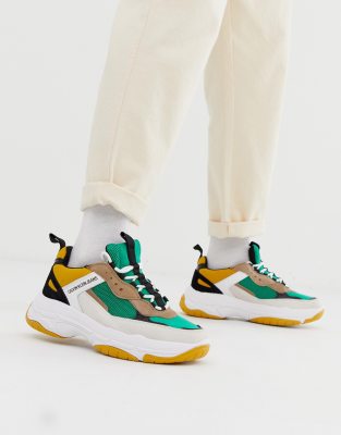 calvin klein marvin logo green and yellow trainers