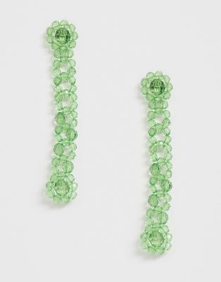 Grønne øreringe med blomsterstil i plastik perlesnor fra ASOS DESIGN