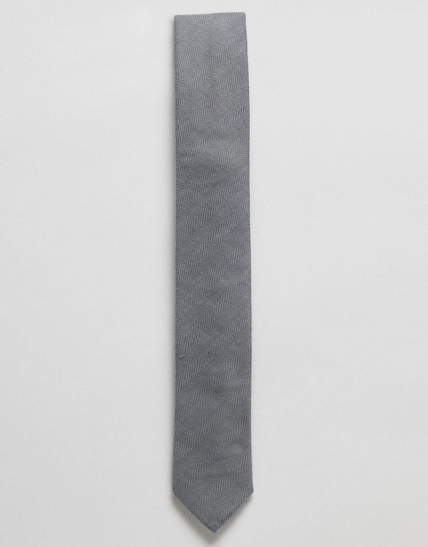 Grøt smalt slips med tekstur fra ASOS DESIGN-Grå
