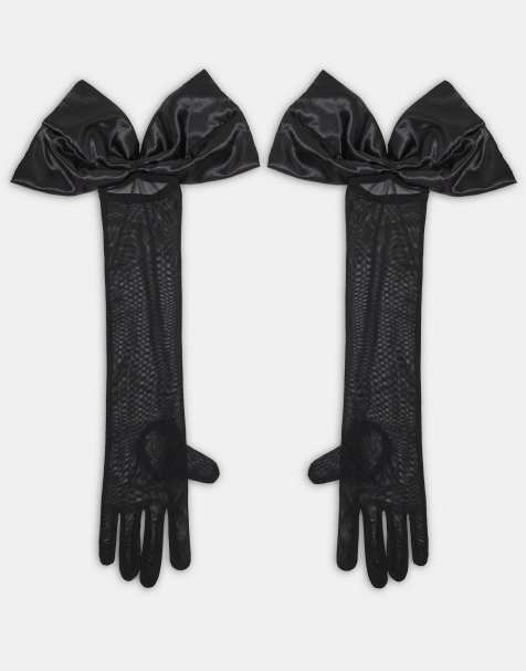 Guantes largos negros transparentes con lazo extragrande de satén de ASOS DESIGN - view 1
